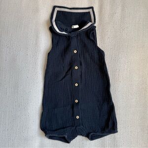 H&M Navy Crinkle Cotton Sailor Colla Romper 18 months